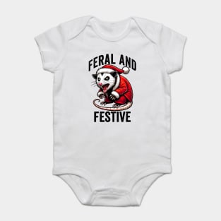 Feral and Fastive hissing possum dressed in Santa suit Baby Bodysuit